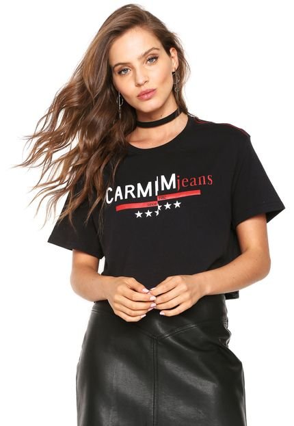 Camiseta Cropped Carmim Estampada Preta - Marca Carmim