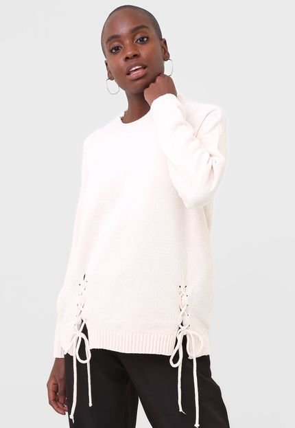 Suéter Tricot Facinelli by MOONCITY Lace Up Off-White - Marca Facinelli