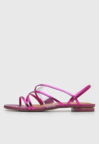 Rasteirinha Rasteira DAFITI SHOES Metalizada Rosa - Compre Agora