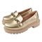 Sapato Feminino Mocassim Tratorado Donatella Shoes Bico Redondo Confort Ouro Light com corrente - Marca Donatella Shoes