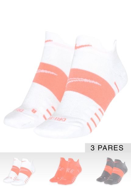 Kit 3pçs Meia Nike Dry Cush Low Laranja/Branco - Marca Nike