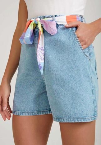 Shorts Jeans Mommy com Cinto Estampado
