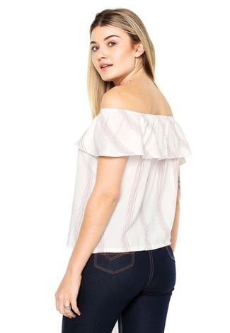 Blusa Lunender Ombro-a-ombro Bege/ Rosa