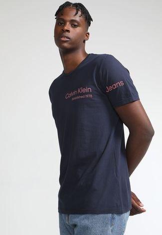 Camiseta Calvin Klein Jeans Logo Azul-Marinho - Compre Agora