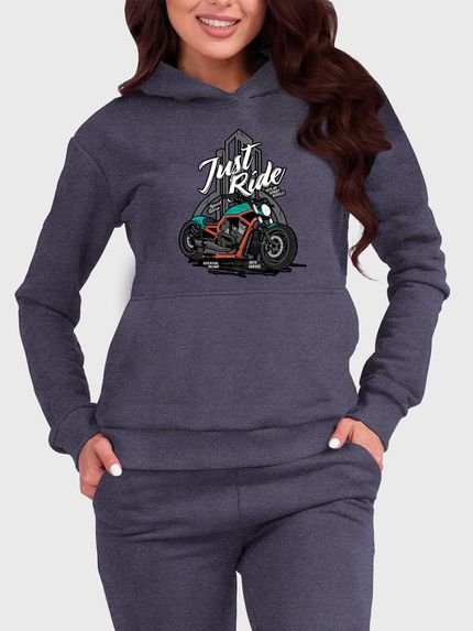 Moletom Canguru Feminino Flanelado com Capuz Moto Just Ride Chumbo - Marca Benellys