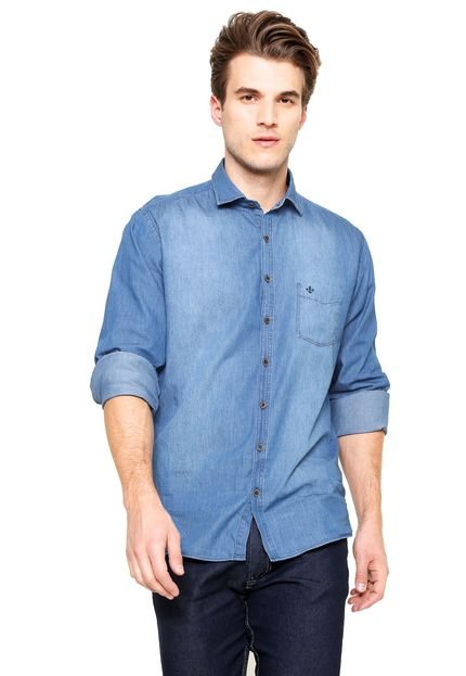 Camisa Jeans Dudalina Reta Bolso Azul - Marca Dudalina