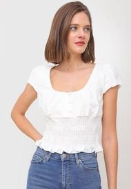 Blusa Topshop Shirred Cap Sleeve Blanco - Calce Regular