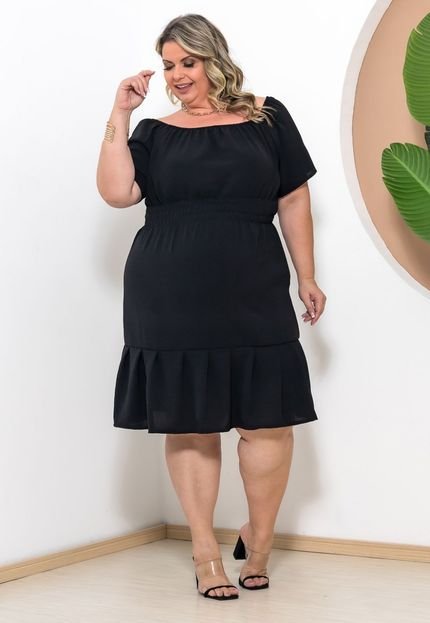 Vestido Feminino Plus Size Ciganinha Babado Preto - Marca Docce Mulher