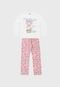 Pijama Fakini Longo Infantil Sweet Dreams Branco/Rosa - Marca Fakini