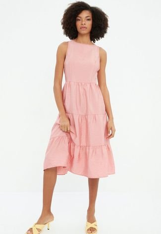 Vestido Trendyol Collection Midi Babados Rosa - Faz a Boa!