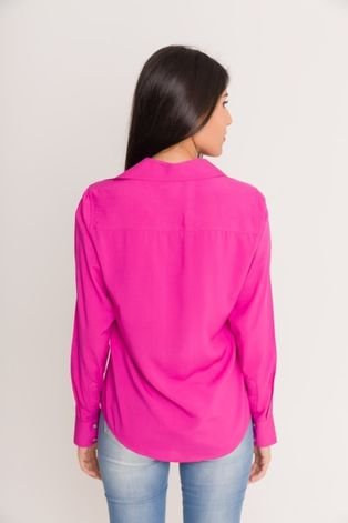 Camisa Feminina Olimpo Viscose Manga Longa 2 Bolsos Rosa Pink
