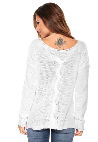 Suéter Disparate Tricot Decote em V Branco