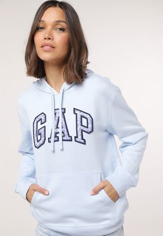 Blusa de Moletom Flanelada Aberta GAP Logo Bordado Azul