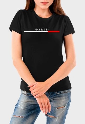 Camiseta Feminina Preta Paris Algodão Premium Benellys