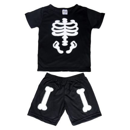 Conjuntos de Pijama Preto Esqueleto Infantil/Juvenil Masculino Camisas Manga Curta Brilha no Escuro - Marca CFAstore