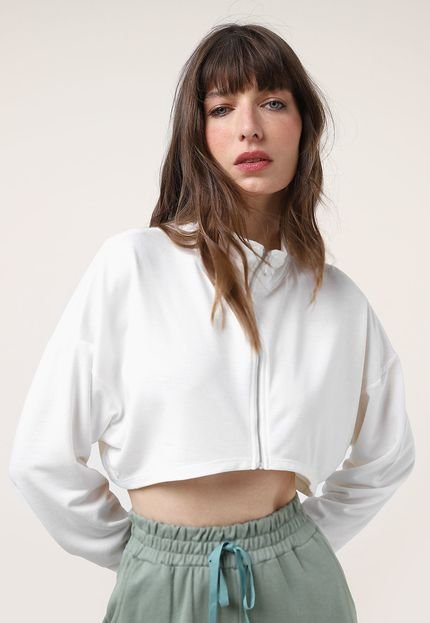 Jaqueta Cropped Forever 21 Gola Alta Off-White - Marca Forever 21