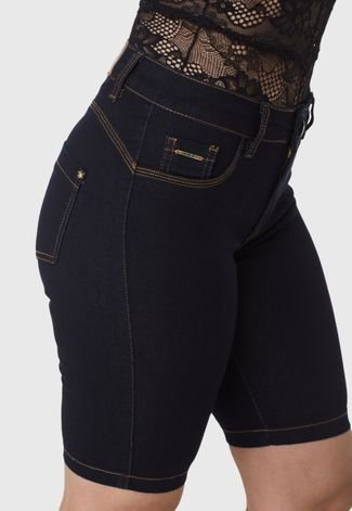 Bermuda Jeans HNO Jeans Ciclista Hot Pants Com Elastano Azul Escuro