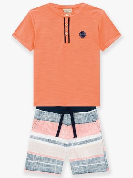 Conjunto Infantil Menino Camisa   Bermuda Milon Laranja - Marca Milon