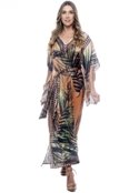 Vestido KAFTAN Longo KIMONO SAIDA Acetinado Estampado EXCLUSIVO Laranja - Marca 101 Resort Wear