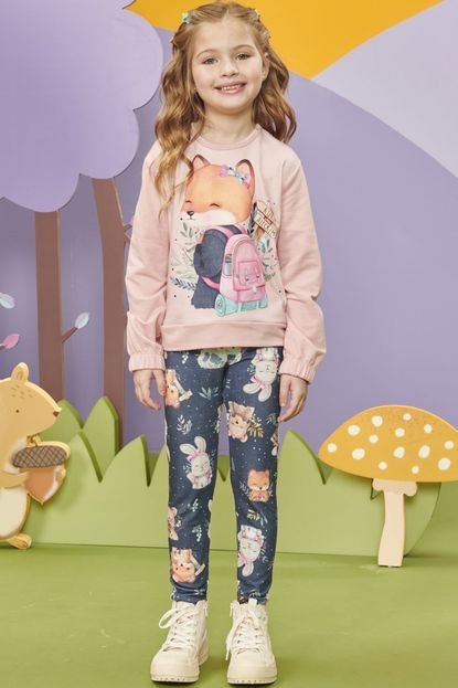 Conjunto Infantil Kukiê Inverno Legging e Blusão Raposa  Rosa - Marca Le Petit Kukiê