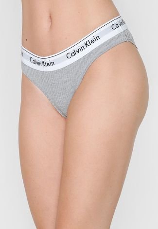 Calcinha Calvin Klein Underwear Tanga Renda Cinza
