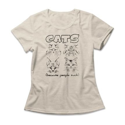 Camiseta Feminina Prefer Cats - Mescla Banana - Marca Studio Geek 