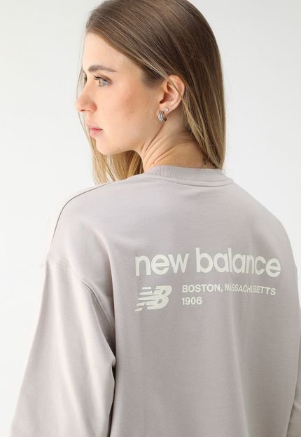 Blusa de Moletom Fechada New Balance Logo Bege - Marca New Balance