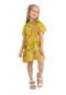 Vestido Infantil Manga Curta Floral em Viscose Quimby Amarelo Escuro - Marca Quimby