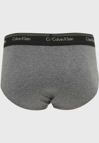 Kit 2pçs Cueca Calvin Klein Underwear Slip Stretch Logo Cinza