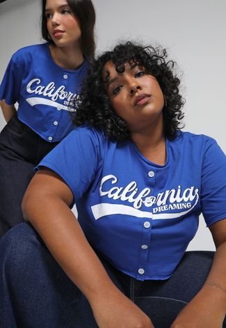 Blusa Cropped Forever 21 California Azul