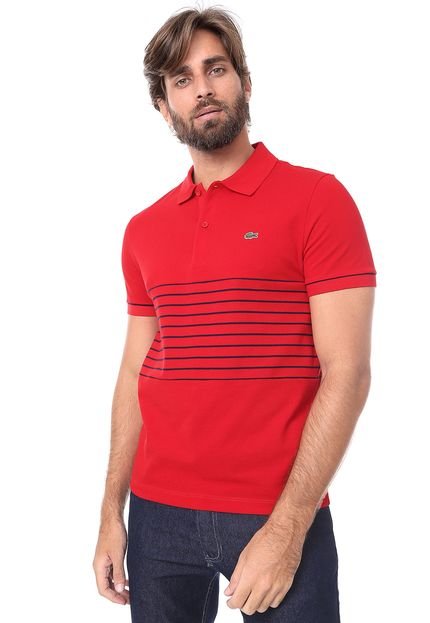 Camisa Polo Lacoste Regular Listrada Vermelha - Marca Lacoste