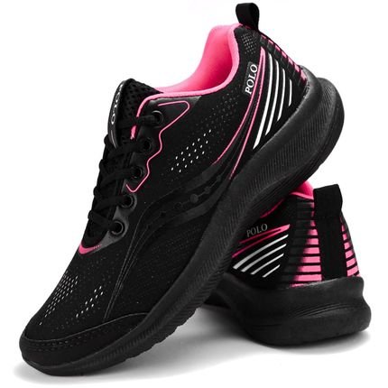 Tênis Feminino Polo Running Academia Caminhada Preto/Pink - Marca Ferrareto Calçados