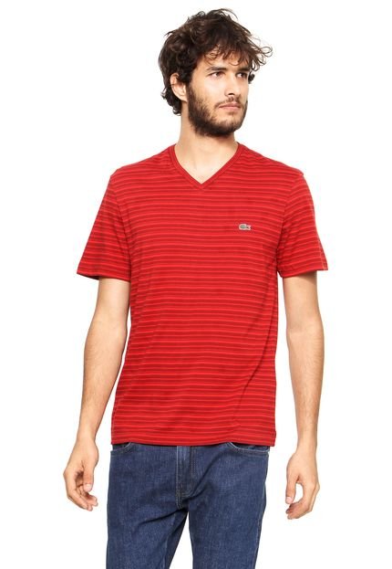 Camiseta Lacoste Listras Vermelho - Marca Lacoste
