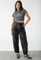 Blusa Cropped John John Ajustada Contrast Snake Preta - Marca John John