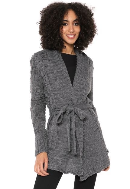 Maxi Cardigan Mercatto Tricot com Faixa Cinza - Marca Mercatto