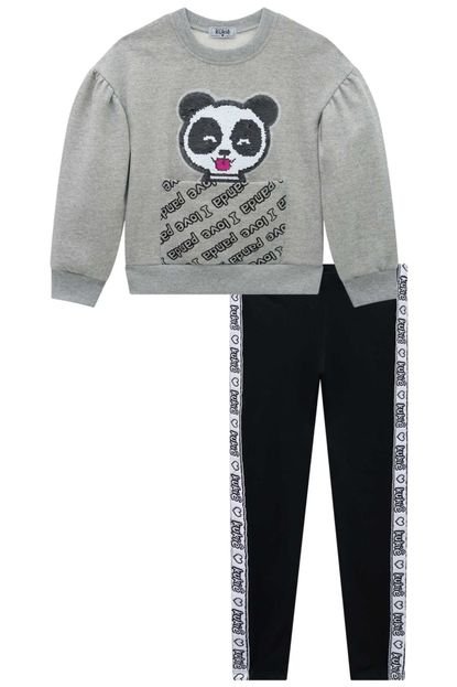 Conjunto Infantil Kukiê Legging e Blusão Love Panda  Preto - Marca Le Petit Kukiê