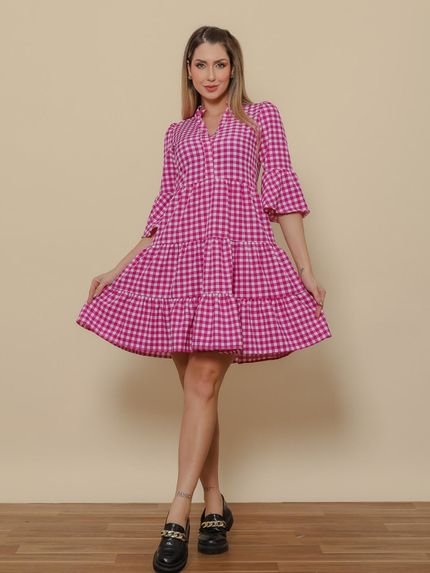 Vestido Margaridas Vichy Pink - Marca Aura