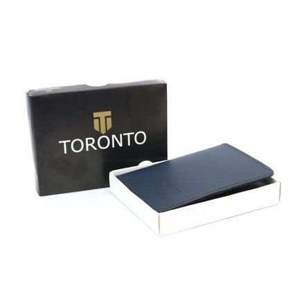 Carteira Slim Porta Cartão Pequeno em Couro Legitimo Toronto Azul Marinho - Marca Madrid Style
