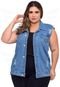 Colete Jeans Plus Size Destroyed - EWF Jeans - Azul Claro - Marca EWF Jeans