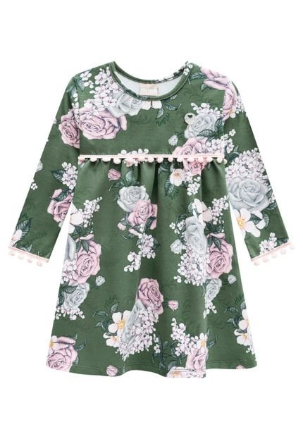 Vestido Infantil Floral Manga Longa Milon Verde - Marca Milon