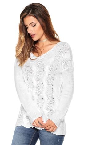 Suéter Disparate Tricot Decote em V Branco