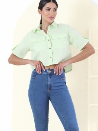 Camisa Cropped Sisal Jeans Manga Curta Verde
