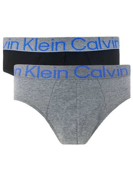 Cueca Calvin Klein Brief Cotton Stretch Preta e Cinza Blu Logo Pack C11.03 CZ06 2UN - Marca Calvin Klein