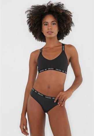 Calcinha Colcci Underwear Fio Dental Lettering Preta - Compre Agora