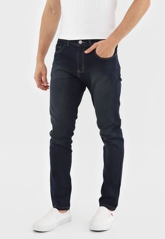 Calça Jeans Polo Wear Slim Pespontos Azul-Marinho