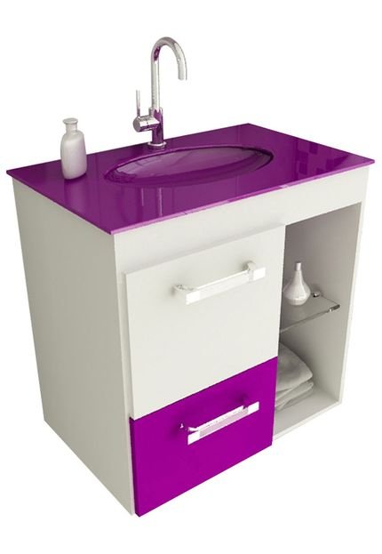 Gabinete para Banheiro 60 cm com 2 Peças Linea 12 Branco e Violeta Tomdo - Marca Tomdo