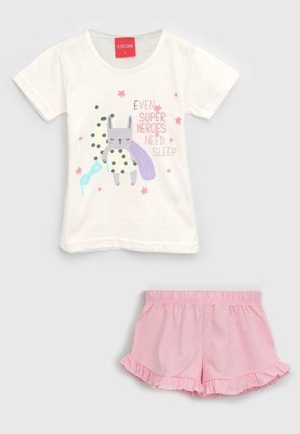 Pijama Tricae Curto Infantil Lua Off-White/Rosa - Marca Tricae
