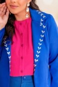 Blazer Liso Social Feminino Plus Size Com Pedrarias G G1 G2  Azul - Marca Predilects Plus