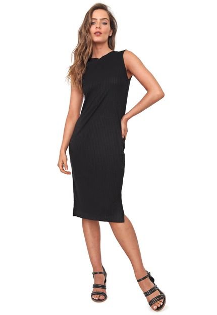 Vestido Dzarm Midi Canelado Preto - Marca Dzarm