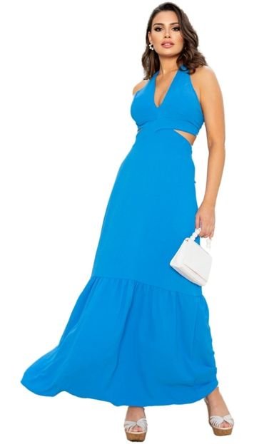 Vestido Longo Multiformas Lina Amarração Azul - Marca Cia do Vestido